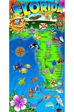 30"x60" Hot Florida Map Velour Beach Towel