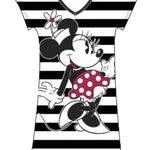 Disney Minnie Mouse Black And White Stripe V-Neck Nightshirt Dorm Shirt