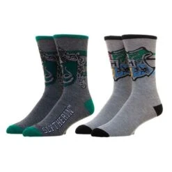 Bioworld Harry Potter Slytherin & Hogwarts House 2 Pair Crew Socks