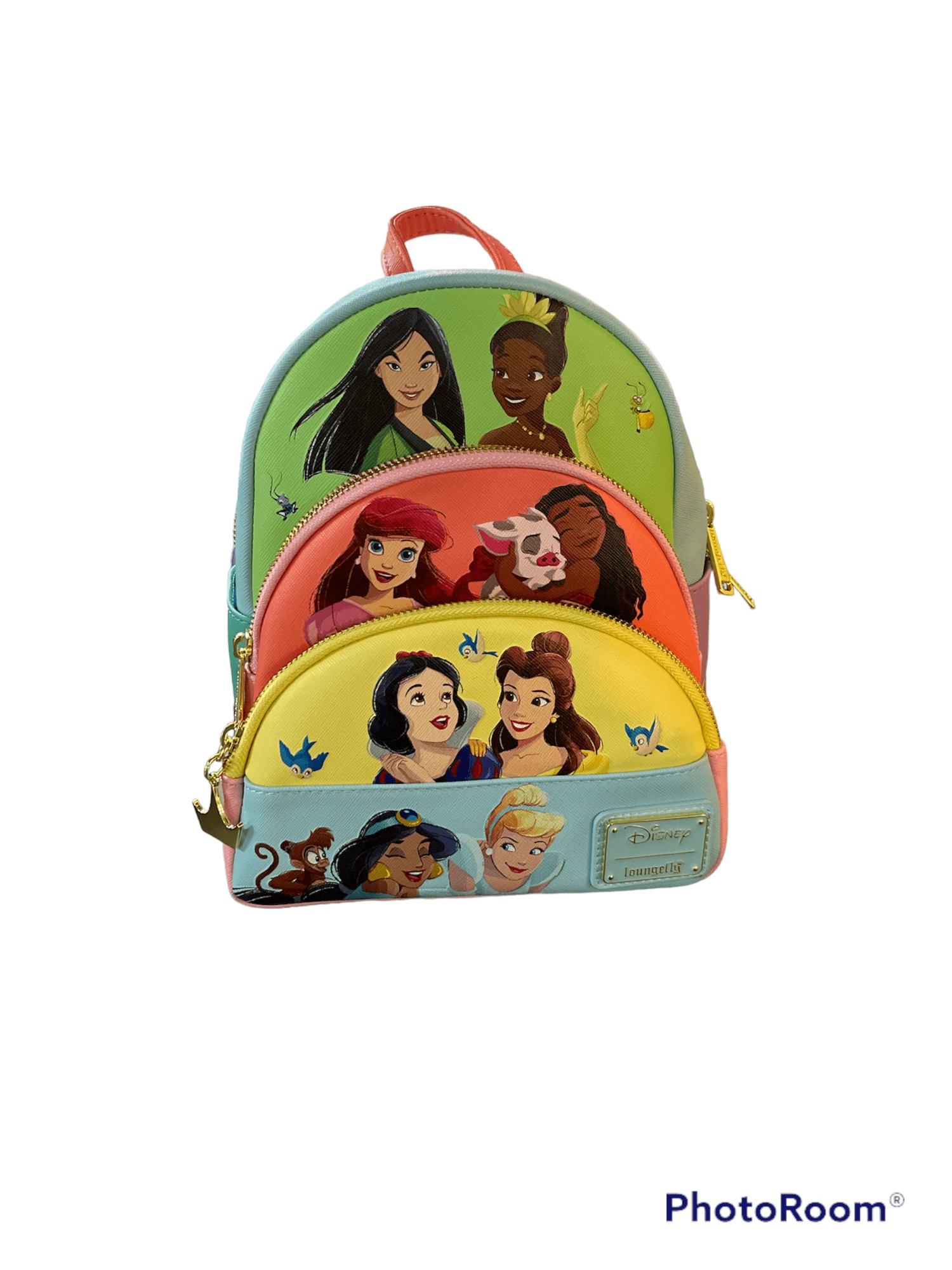 Loungefly Disney Princess Collage Triple Pocket Mini Backpack 1 Loungefly Disney Princess Collage Triple Pocket Mini Backpack