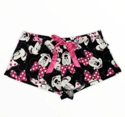 Minnie Black Pajama Shorts Pink Satin Drawstring