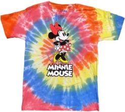 Multi Colored Spiral Tie Dye Minnie Mouse Classic Pose T-Shirt For Kids, Retro Disney Youth Vacation Shirts