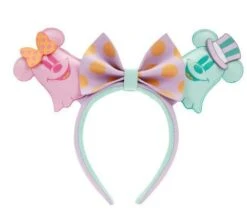 LOUNGEFLY Pastel Ghost Mickey And Minnie Mouse Glow Ear Headband