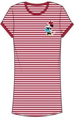 Red And White Striped Minnie Mouse Nightgown, Favorite Character Disney Sleepwear And Night Shirt For Juniors