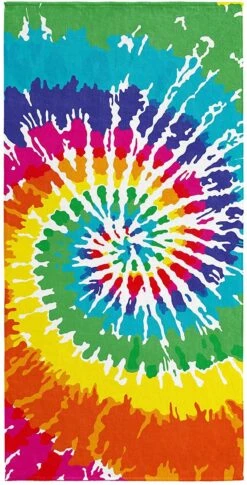 Tie Dye Beach Towel 30 X 60 Inches 100% Cotton Velour Rainbow