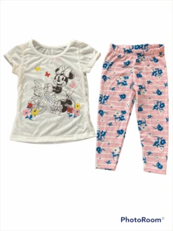 Toddler Minnie Mouse Riding Bike White Shirt And Pink Pants Set