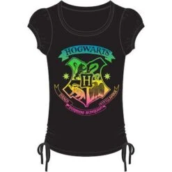 Youth Girls Fashion Top Side Tie Harry Potter Hogwarts Crest, Black