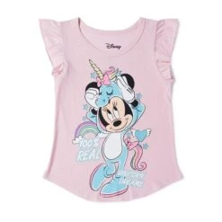 Youth Girls Real Unicorn Minnie Flutter Sleeve Top, Pink