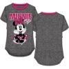 Youth Girls Ringer Tee Minnie Sitting In Style, Charcoal & Fuchsia